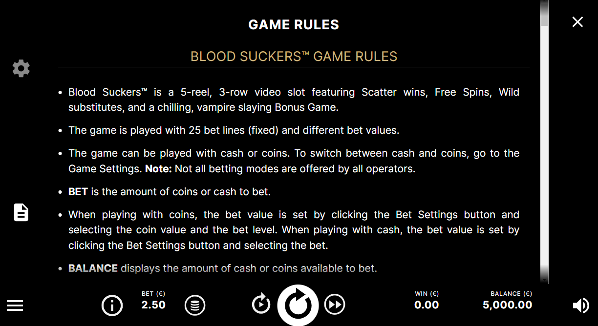 Blood Suckers गेम नियम